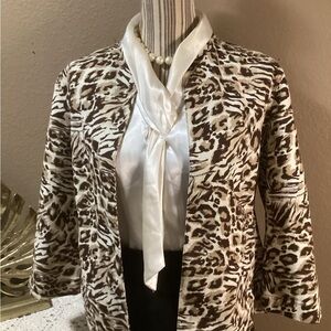 Chico's Brown and White Leopard Print Blazer Relaxed Fit